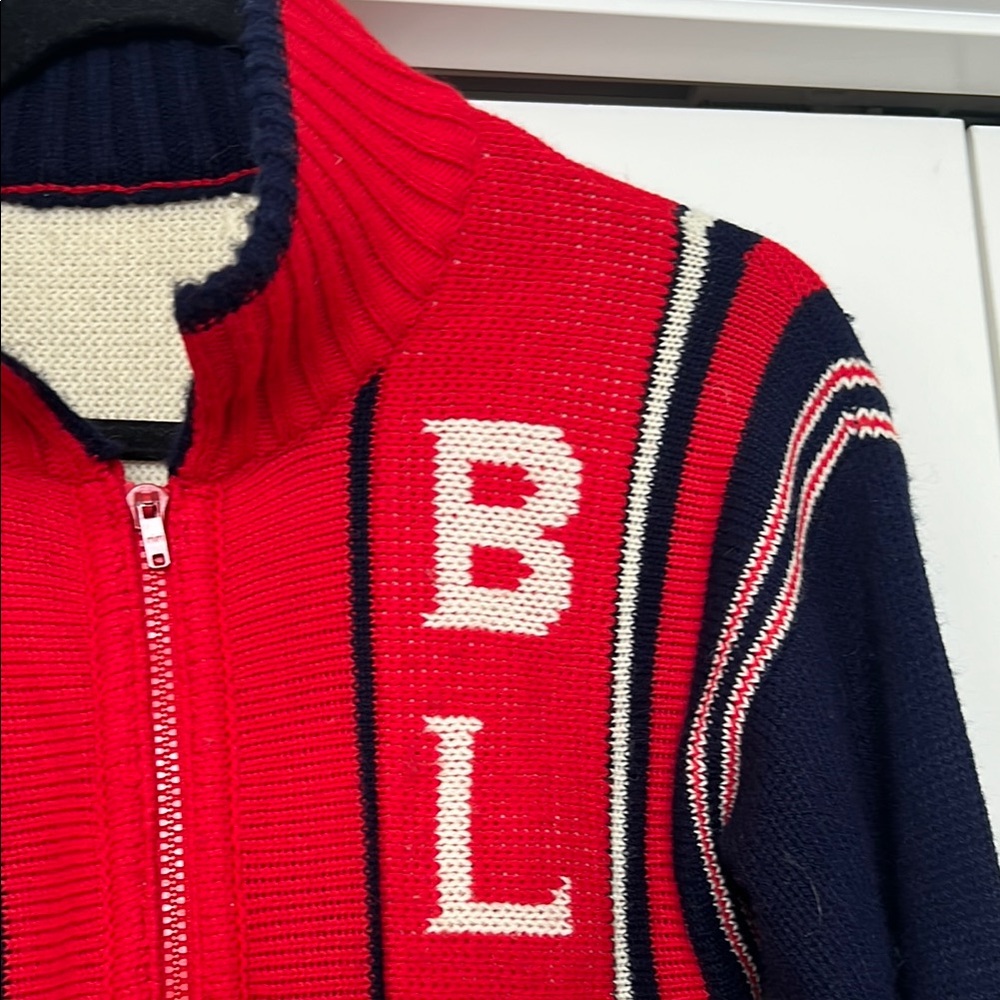 Red and Blue Zip-Up Sweater Moon Blue casual Vintage Knit Sweater Zip Up = - Picture 4 of 6